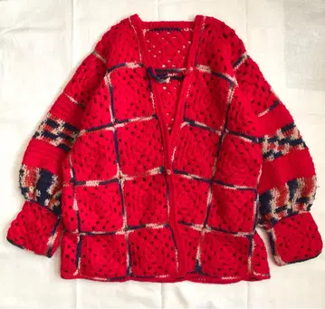 빈티지 벌룬 소매 그래니 스퀘어 니트 가디건