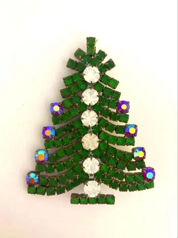 체코 유리 크리스마스 트리형 브로치