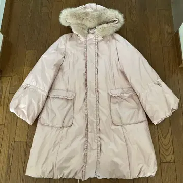 핑크 다운 자켓 퍼 달린 후드