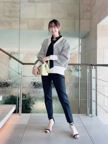 PLST 플라스테 코튼 블렌드 보더 V넥 가디건