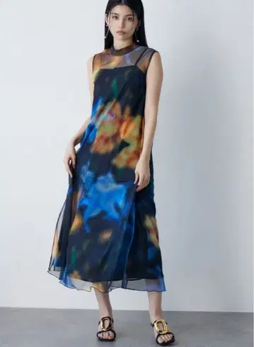 MURUA 셰이드 플라워 레이어드 원피스