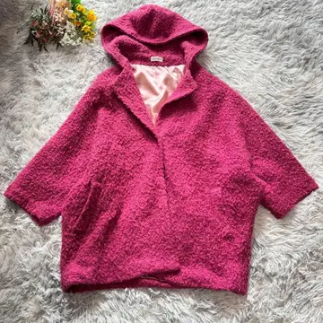 렙심 후드 부착 보아 트위드 코트 [ F ] 마젠타 돌먼 슬리브