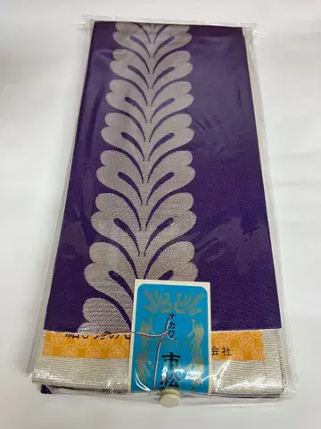 보라색 잎 무늬 반폭 오비 유카타 오비