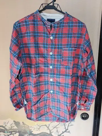 CORONA 밴드 카라 셔츠 S 사이즈 빨파 체크