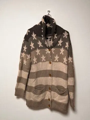 로데오 크라운 별 패턴 후드 부착 니트 가디건