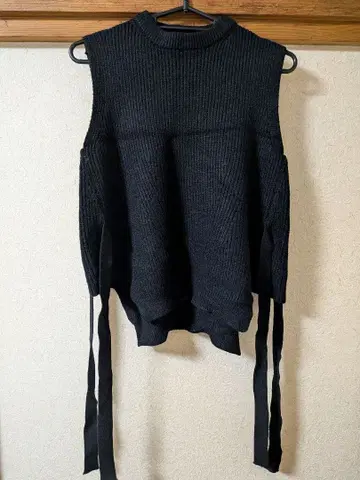 [ FASHIRU ] 블랙 니트 베스트 사이드 리본 포함