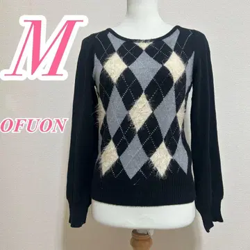 OFUON 아가일 니트 스웨터 M 세련된 코디 캐주얼 코디