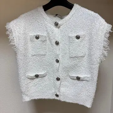 그레디 브릴리언트 트위드풍 프린지 베스트 F 화이트