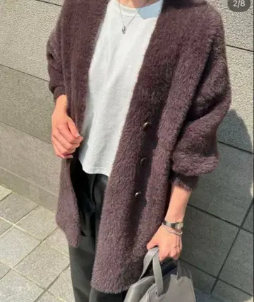 YONFA 샤기 루즈 가디건 브라운