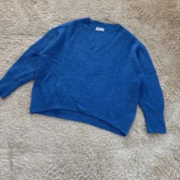 오파크 클립 니트 스웨터 L 블루 양모 알파카 혼방