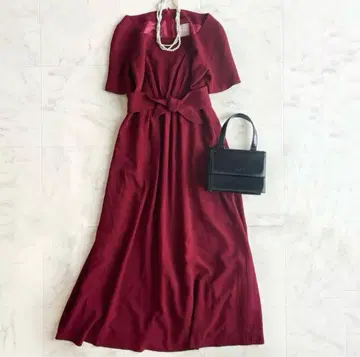 sybilla 시빌라 버건디 반팔 롱 원피스 허리 리본