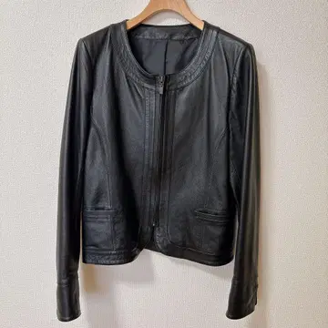 블랙 가죽 노카라 자켓