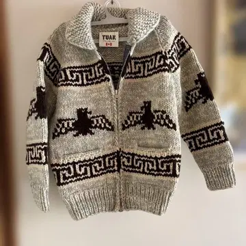 캐나다제 TUAK 썬더버드 카우친 집업 니트 울