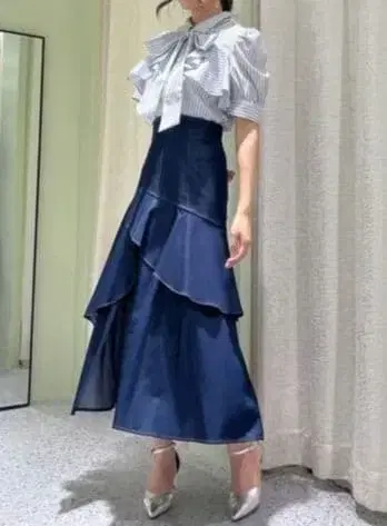 And Couture [이번 시즌] 데님 라이크 레이어드 프릴 스커트