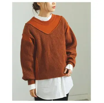 [ BEAMS HEART ] 니트 직물 절개 V넥 풀오버