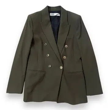 새상품급 ZARA 더블 브레스트 자켓 블레이저 골드 버튼 카키 M