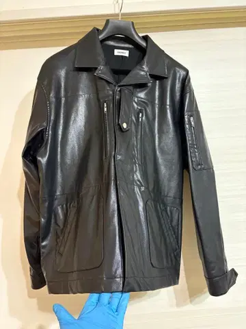 SHERMER 블랙 에코 가죽 아우터 자켓 셔머 아카데미