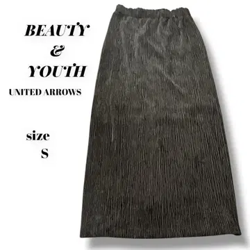 뷰티&유스 벨로아 플리츠 백 슬릿 롱 타이트 스커트