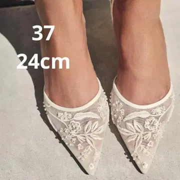 새상품급 ZARA 자수 메쉬 슬링백 펌프스 37 24cm