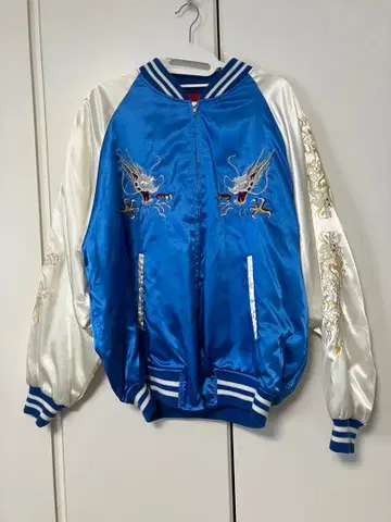 hoshihime제 드래곤 자수 블루 화이트 스카잔