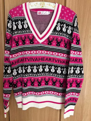VIVA HEART 눈사람 루돌프 무늬 V넥 스웨터 42