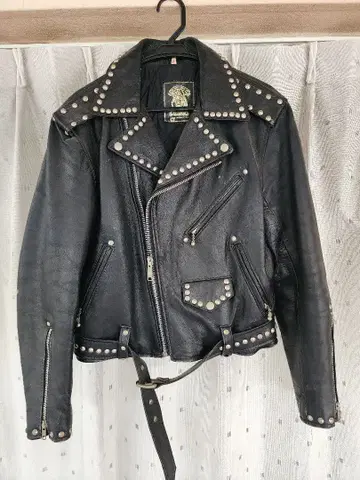 블랙 스터드 장식 더블 라이더 자켓