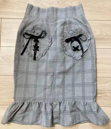 Ank Rouge 타이트 스커트 하트 포켓 글렌체크