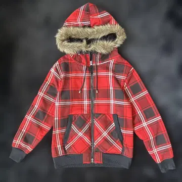 y2k archive 체크 무늬 후드 퍼 후드티 M 빨간색 블랙