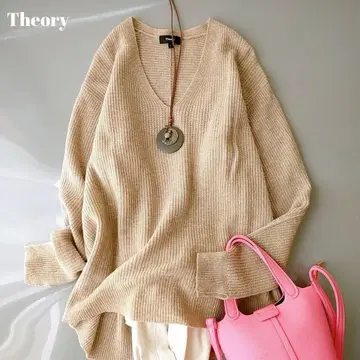 띠어리 V넥 울 니트 울&캐시미어 100% 꽈배기 니트