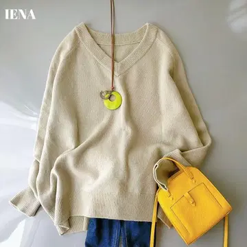 새상품급 이에나 V넥 울 스웨터 울 캐시미어 100% 루즈핏