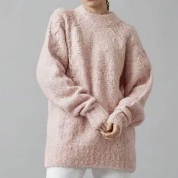 새상품급 CINOH 치노 슈퍼 파인 알파카 니트 케이블 짜임 핑크