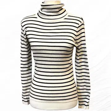 natural couture 터틀넥 니트 스웨터 보더 블랙 화이트