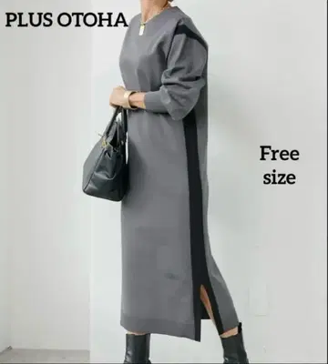 PLUS OTOHA 2WAY 사이드 라인 니트 원피스 (그레이)