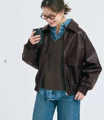 [ L 사이즈 ] coca 인조 가죽 오버 사이즈 자켓 브라운