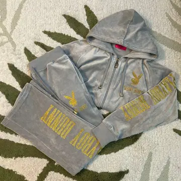 [ PLAYBOY ] 그레이 파일 원단 저지 셋업