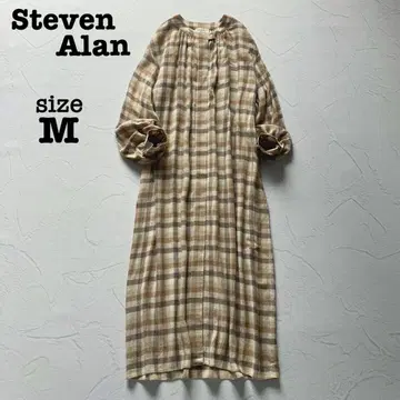 새상품급 스티븐 앨런 체크 셔츠 롱 원피스 밴드 카라 M