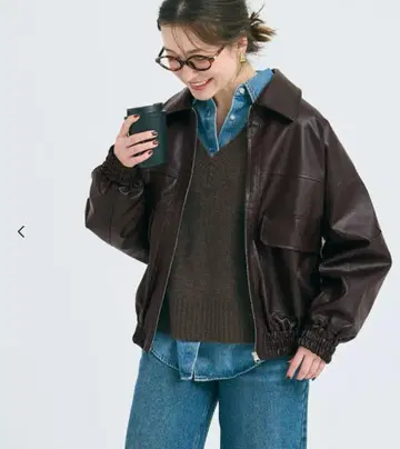 [ L 사이즈 ] coca 인조 가죽 오버 사이즈 자켓 브라운