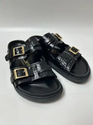 BIRKENSTOCK 블랙 가죽 샌들 악어 엠보싱 24.5cm