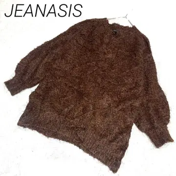 JEANASIS 브라운 복슬복슬 니트 벌룬 소매 넉넉한 빅 사이즈 프리