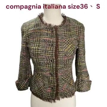 새상품급 콤파니 이탈리아나 트위드 노카라 자켓 36, S, 7호