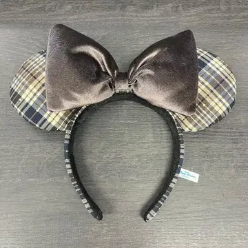 디즈니 체크 무늬 머리띠 (브라운)