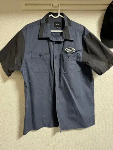 HUF 반팔 워크 셔츠 M 네이비/블랙