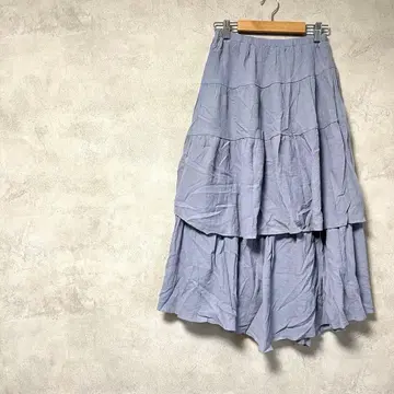 하루 히로인 캉캉 스커트 플레어 롱 기장 파랑 체형 커버 허리밴딩