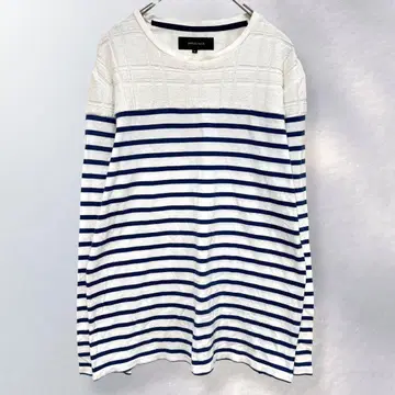 쉽스 제트 블루 보더 긴팔 티셔츠 절개 캐주얼 M [ i377