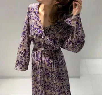 CHRISTY DAWN 꽃무늬 롱 원피스 보라색 플레어 S