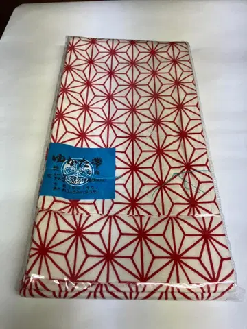 린넨 패턴 홍백 반폭 오비 면 100%