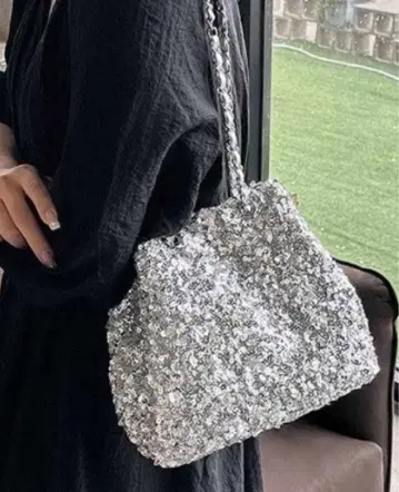 스팽글 실버 숄더백