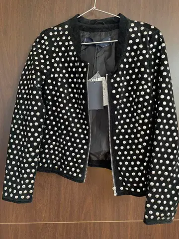 ZARA 블루종 스터드 스웨이드 가죽 돈피