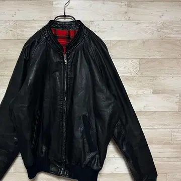 80's 밴드 카라 가죽 자켓 블루종 XL