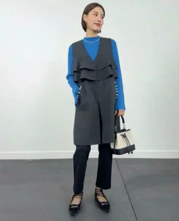 미사용 TRECODE 트레코드 포켓 펄 프릴 베스트 블랙